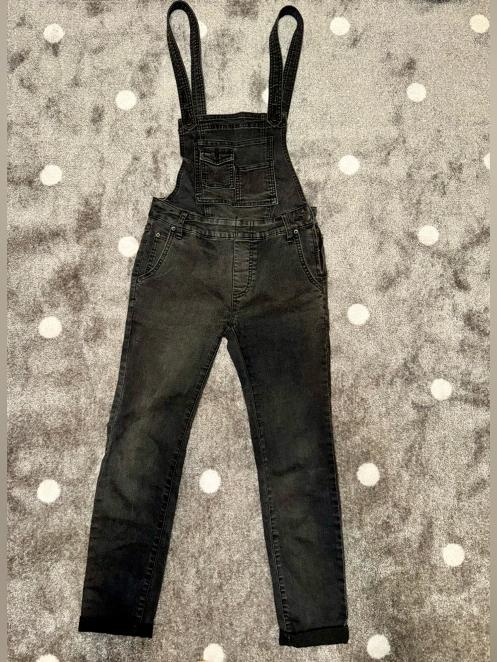 Free People Black Denim Distressed Overalls